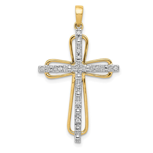 14k yellow gold rhodium 06ct real diamond cross pendant pm5066 006 ya