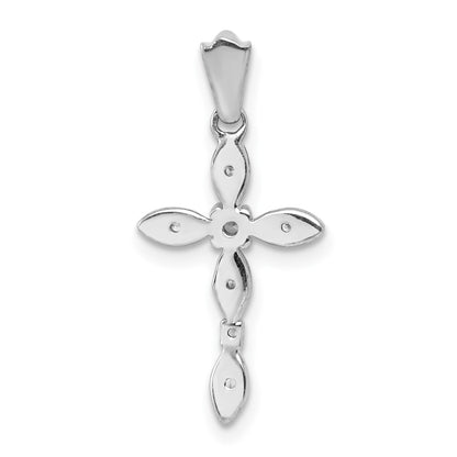 Solid 14k White Gold 1/20ct. Simulated CZ Cross Pendant