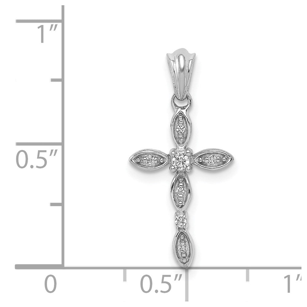 Solid 14k White Gold 1/20ct. Simulated CZ Cross Pendant