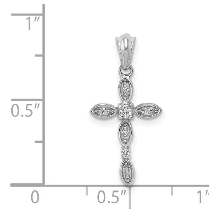 Solid 14k White Gold 1/20ct. Simulated CZ Cross Pendant