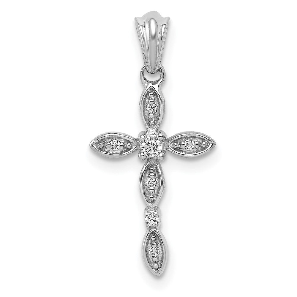 Solid 14k White Gold 1/20ct. Simulated CZ Cross Pendant