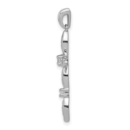 Solid 14k White Gold 1/10ct. Simulated CZ Cross Pendant