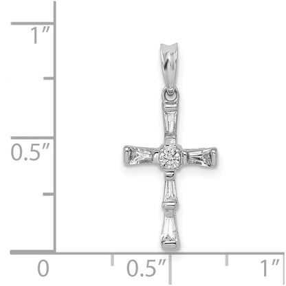 Solid 14k White Gold 1/5ct. Simulated CZ Cross Pendant