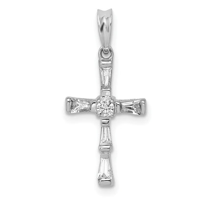 Solid 14k White Gold 1/5ct. Simulated CZ Cross Pendant
