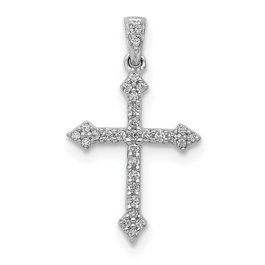 Solid 14k White Gold 1/10ct. Simulated CZ Cross Pendant