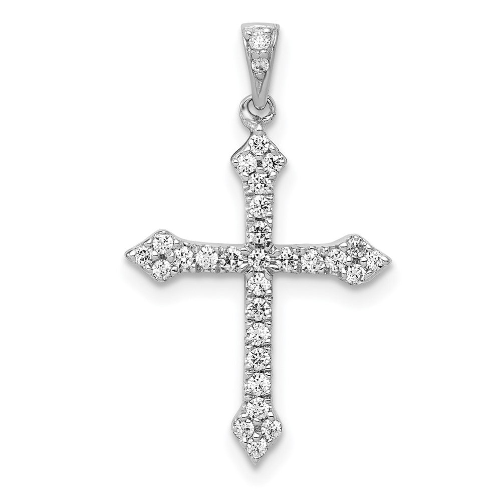 Solid 14k White Gold 1/4ct. Simulated CZ Cross Pendant