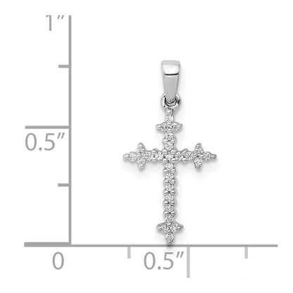 Solid 14k White Gold 1/10ct. Simulated CZ Fleur e Lis Cross Pendant