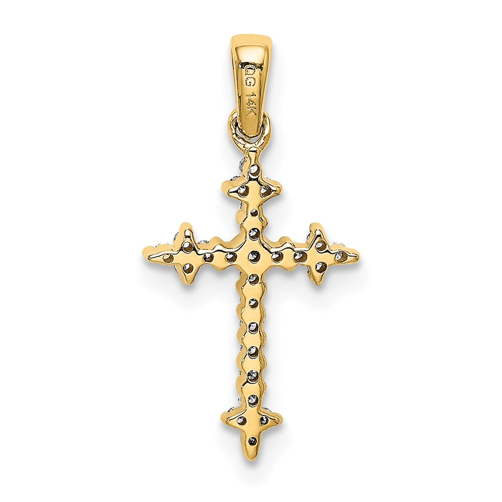 Solid 14k Yellow & Rhodium and 1/10ct. Simulated CZ Fleur de Lis Cross Pendant