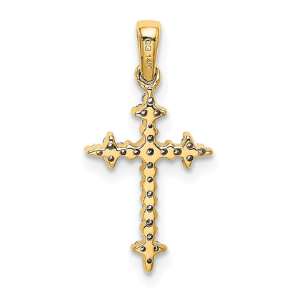 Solid 14k Yellow & Rhodium and 1/10ct. Simulated CZ Fleur de Lis Cross Pendant