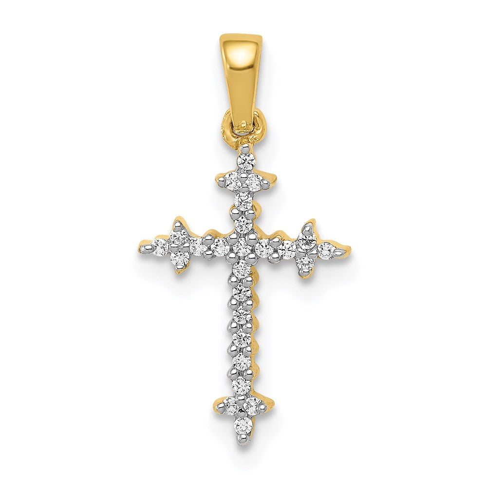 14k yellow gold and rhodium 1 10ct real diamond fleur de lis cross pendant pm5075 010 ya