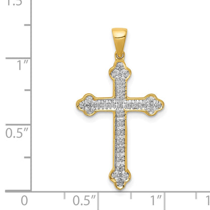 Solid 14k Yellow & Rhodium 1/10ct. Simulated CZ Cross Pendant