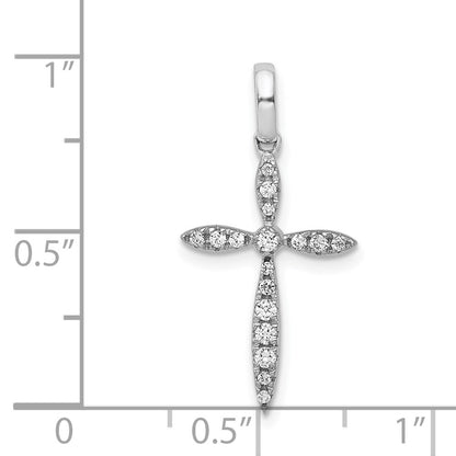 Solid 14k White Gold 1/6ct. Simulated CZ Cross Pendant