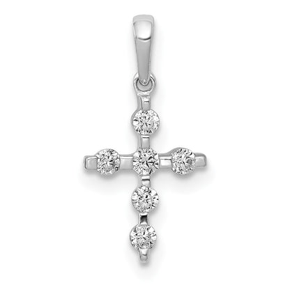 Solid 14k White Gold 1/6ct. Simulated CZ Cross Pendant