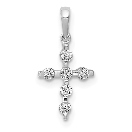 Solid 14k White Gold 1/6ct. Simulated CZ Cross Pendant
