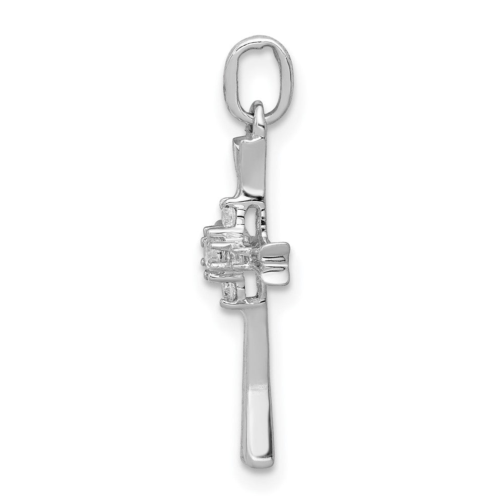 Solid 14k White Gold 1/15ct. Simulated CZ Cross Pendant