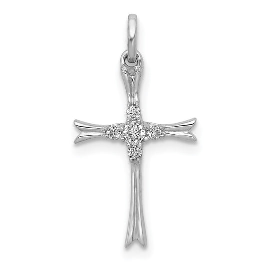 Solid 14k White Gold 1/15ct. Simulated CZ Cross Pendant