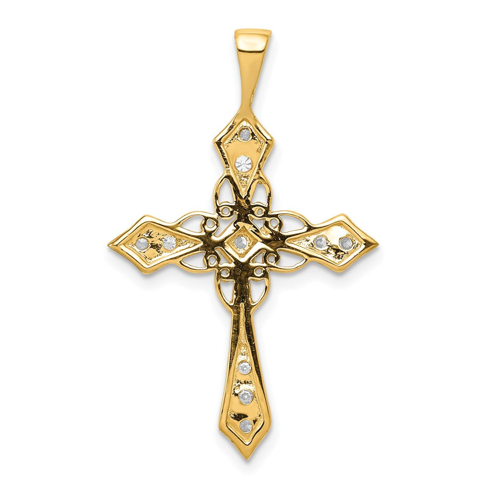 Solid 14k Yellow Gold AA Simulated CZ Passion Cross Pendant