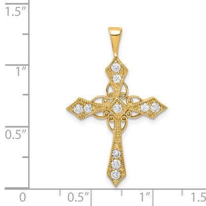 Solid 14k Yellow Gold AA Simulated CZ Passion Cross Pendant