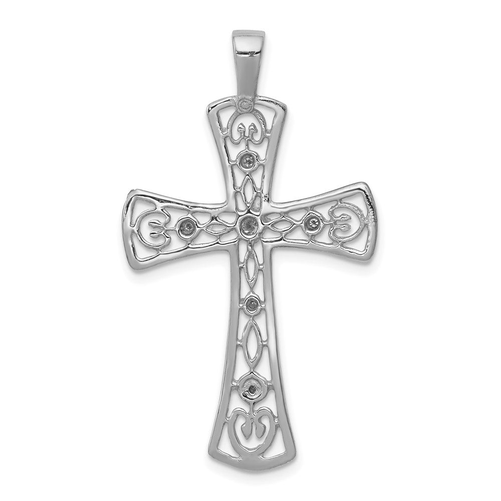 Solid 14k White Gold AA Simulated CZ Cross Pendant