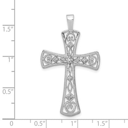 Solid 14k White Gold AA Simulated CZ Cross Pendant
