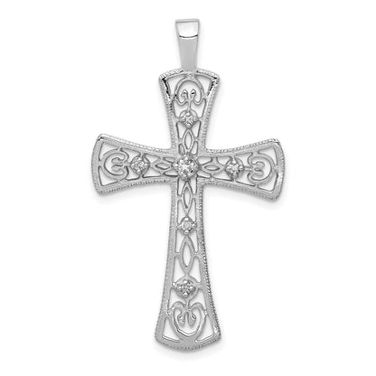 Solid 14k White Gold AA Simulated CZ Cross Pendant