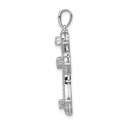 Solid 14k White Gold 1/2ct. Simulated CZ Fancy Cross Pendant