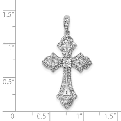 Solid 14k White Gold 1/2ct. Simulated CZ Fancy Cross Pendant