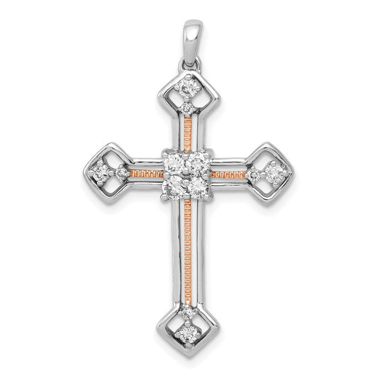 14k two tone gold 3 8ct real diamond cross pendant pm5086 040 wra