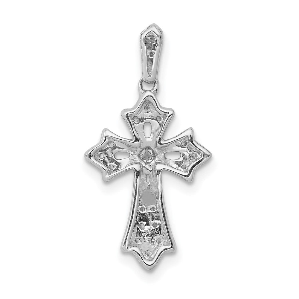 Solid 14k White Gold 1/10ct. Simulated CZ Fancy Cross Pendant
