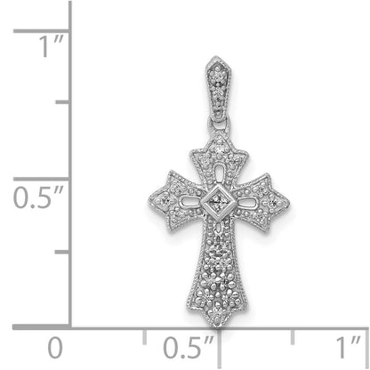 Solid 14k White Gold 1/10ct. Simulated CZ Fancy Cross Pendant