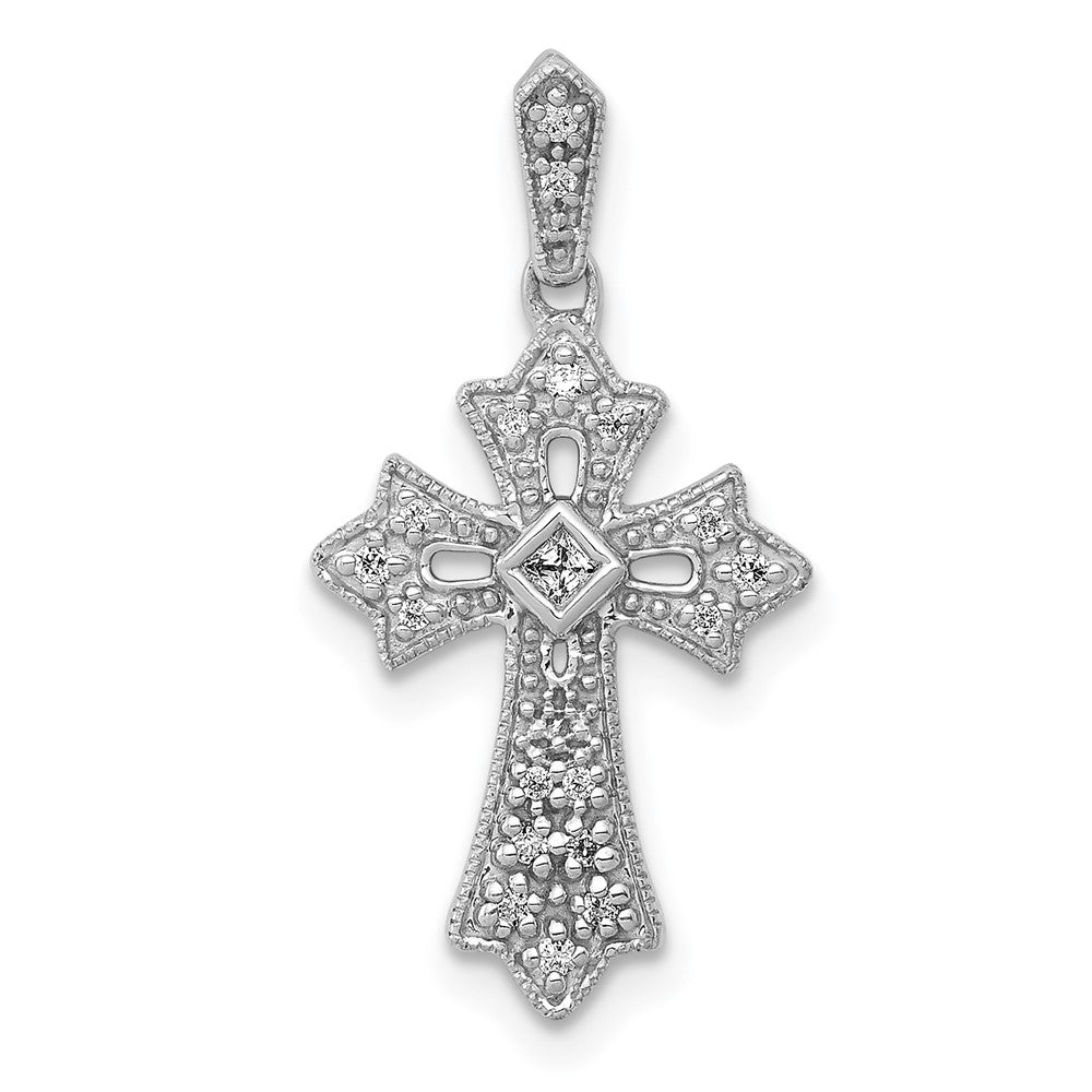 Solid 14k White Gold 1/10ct. Simulated CZ Fancy Cross Pendant