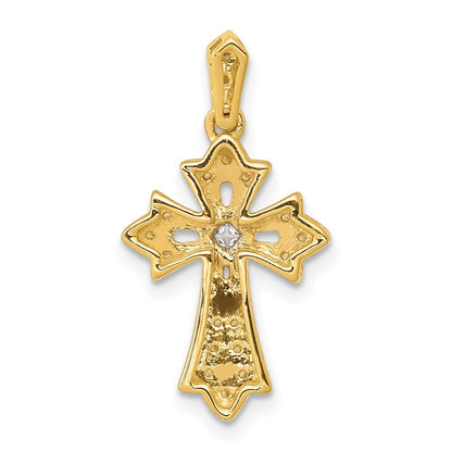 Solid 14k Yellow Gold 1/10ct. Simulated CZ Fancy Cross Pendant