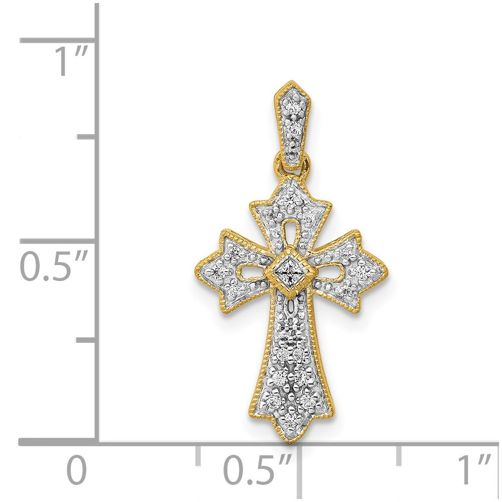 Solid 14k Yellow Gold 1/10ct. Simulated CZ Fancy Cross Pendant