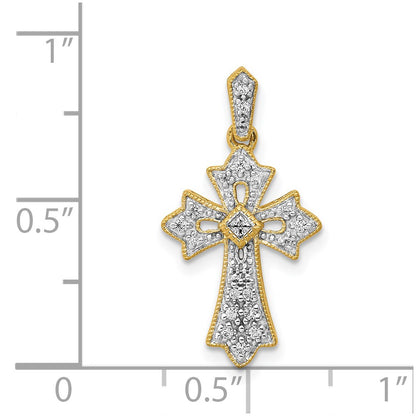Solid 14k Yellow Gold 1/10ct. Simulated CZ Fancy Cross Pendant