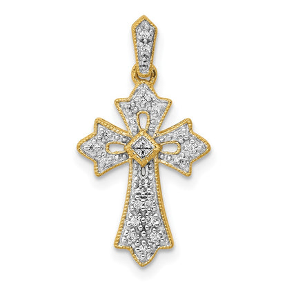 Solid 14k Yellow Gold 1/10ct. Simulated CZ Fancy Cross Pendant