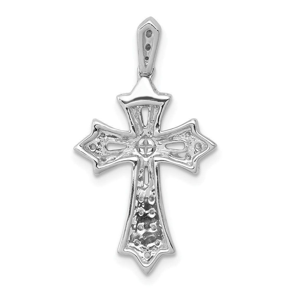 Solid 14k White Gold 1/6ct. Simulated CZ Fleur de Lis Cross Pendant