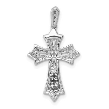 Solid 14k White Gold 1/6ct. Simulated CZ Fleur de Lis Cross Pendant