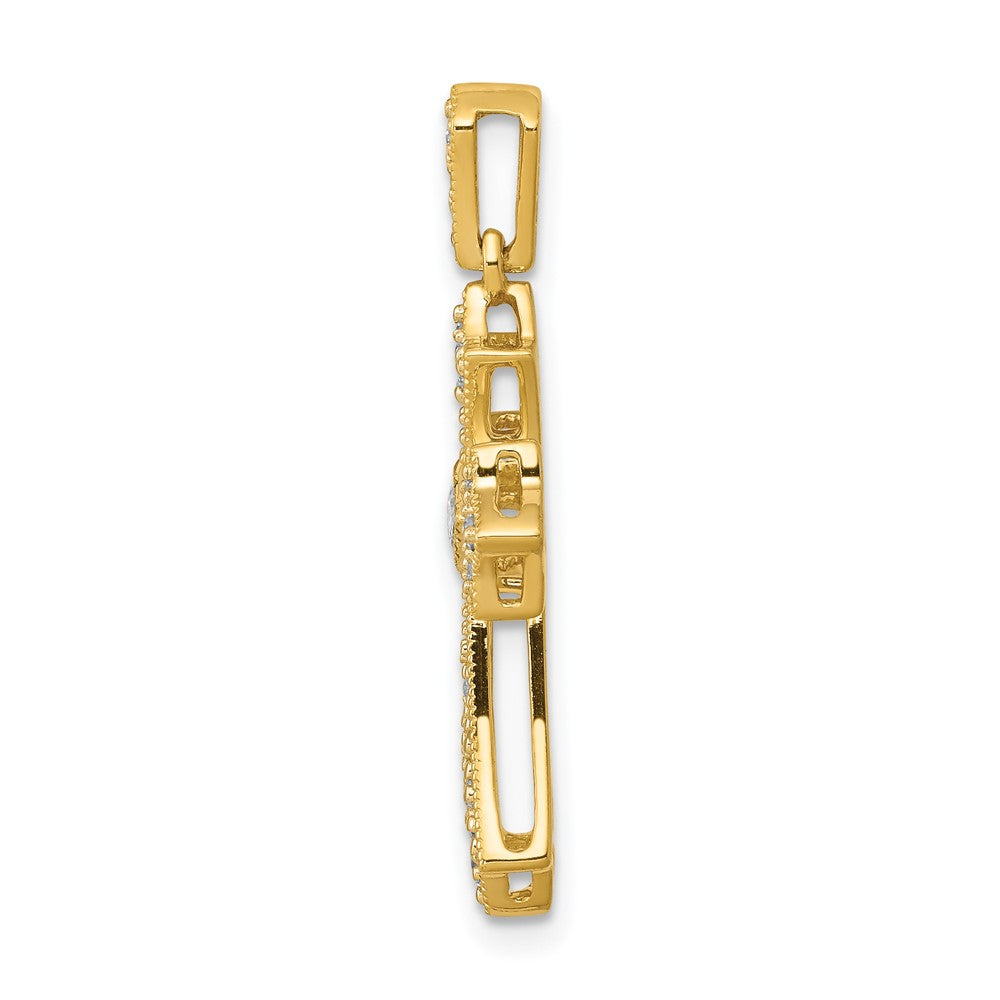 Solid 14k Yellow Gold 1/6ct. Simulated CZ Fleur de Lis Cross Pendant