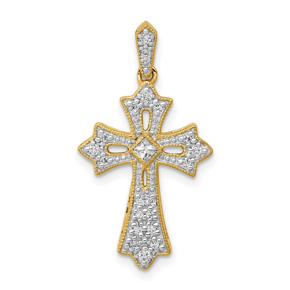 14k yellow gold 1 6ct real diamond fleur de lis cross pendant pm5088 016 ya