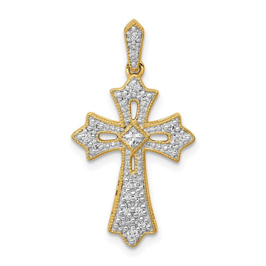 14k yellow gold 1 6ct real diamond fleur de lis cross pendant pm5088 016 ya