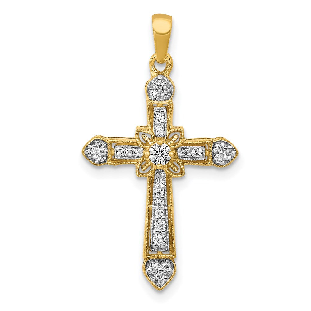 14k yellow gold 1 6ct real diamond filigree cross pendant pm5090 016 ya