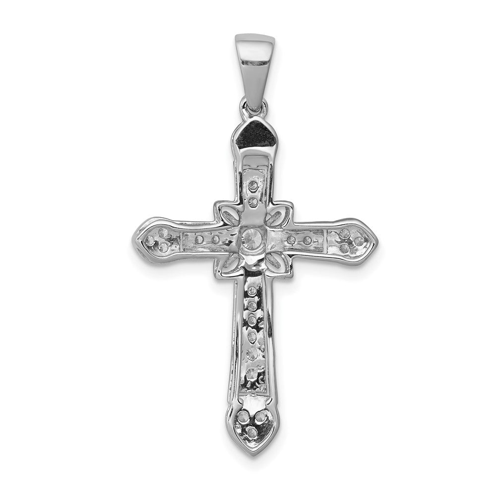 Solid 14k White Gold 1/3ct. Simulated CZ Filigree Cross Pendant