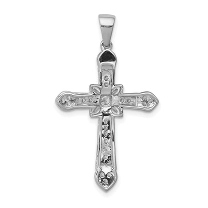 Solid 14k White Gold 1/3ct. Simulated CZ Filigree Cross Pendant
