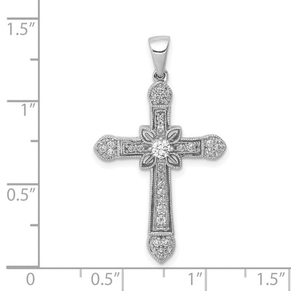 Solid 14k White Gold 1/3ct. Simulated CZ Filigree Cross Pendant