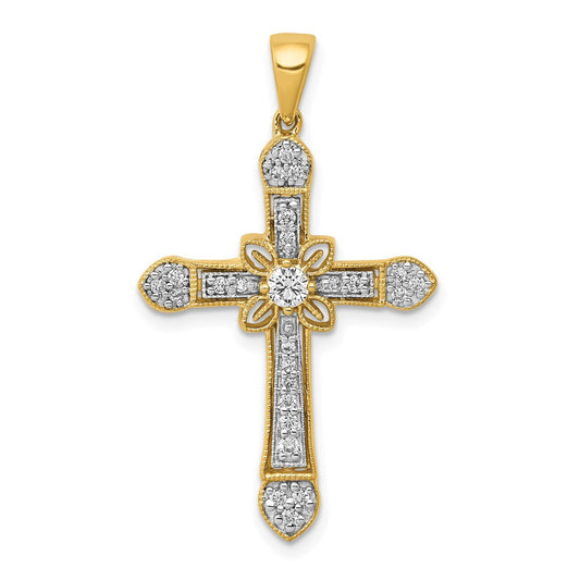 14k yellow gold 1 3ct real diamond filigree cross pendant pm5090 033 ya