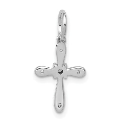 Solid 14k White Gold .03ct. Simulated CZ Cross Charm