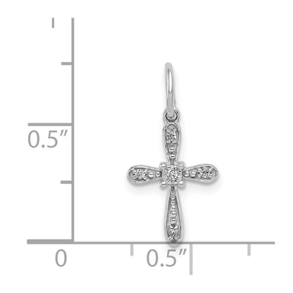 Solid 14k White Gold .03ct. Simulated CZ Cross Charm