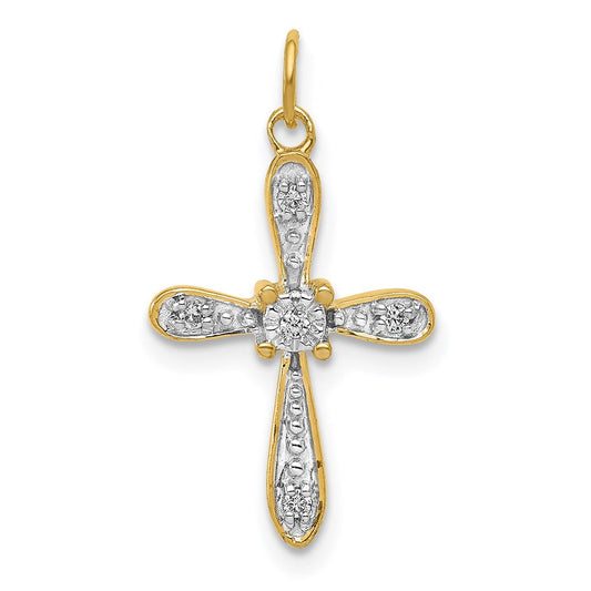 14k yellow gold rhodium 1 20ct real diamond cross charm pm5091 006 ya