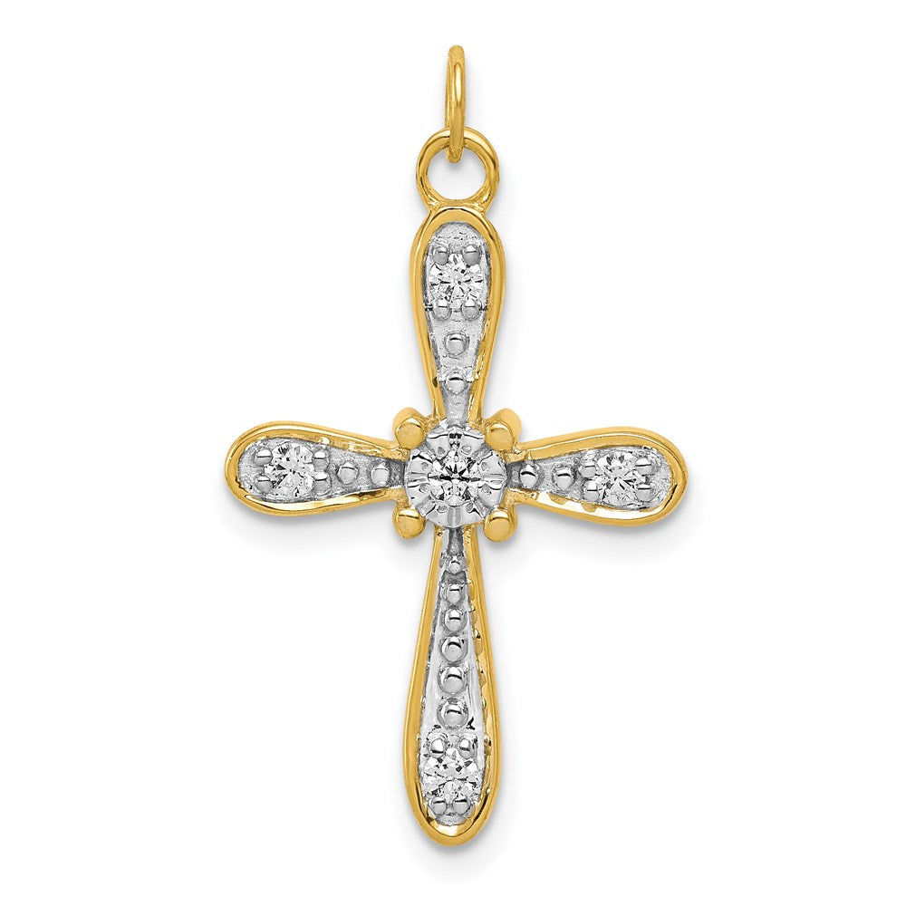 14k yellow gold rhodium 1 6ct real diamond cross charm pm5091 016 ya