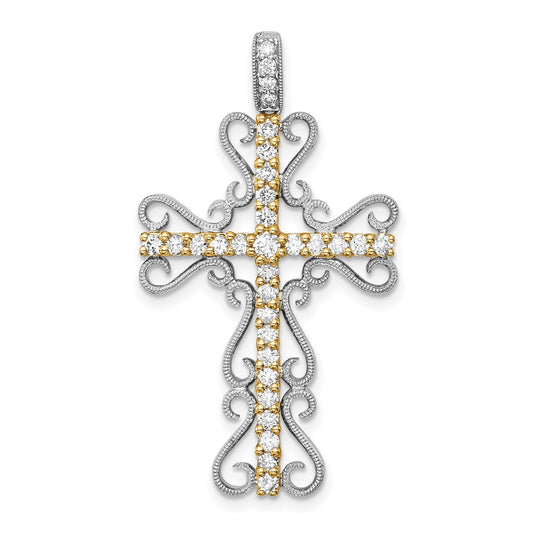14k two tone gold 5 8ct real diamond filigree cross pendant pm5093 062 wya